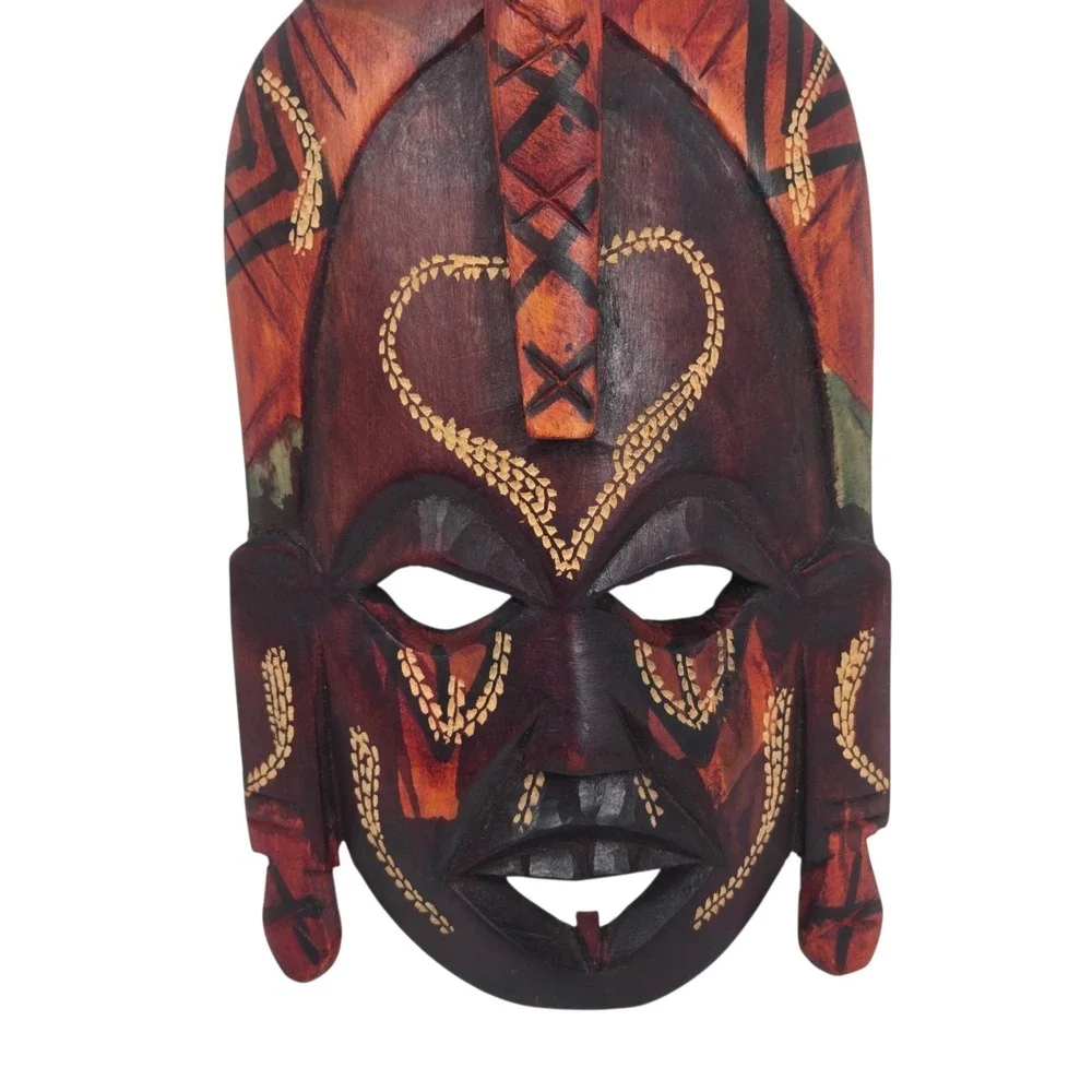 Handcrafted Carved Wooden African Mask Painted‎ Kenyan Tribal Wall Art 9x5